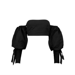 Bohoo linen off the shoulder top black